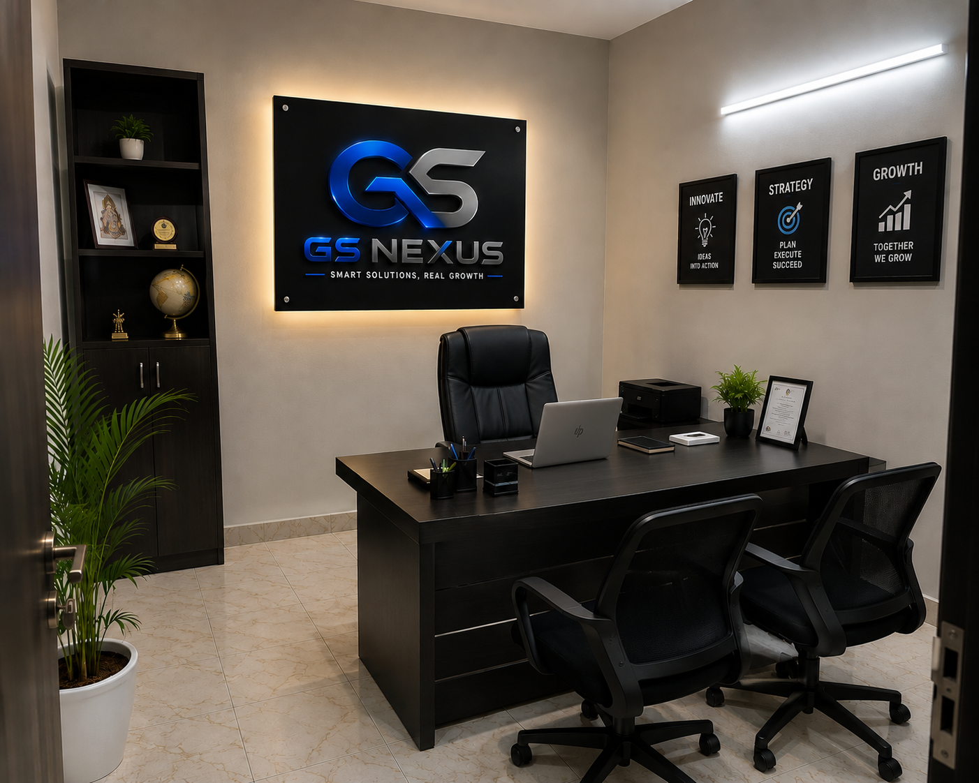 GS Nexus office with branded workspace in Lucknow
